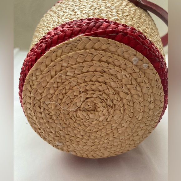 VTG Lulu Guinness Wheat Straw Fruit Bowl crocheted purse red leather strap - Picture 16 of 16